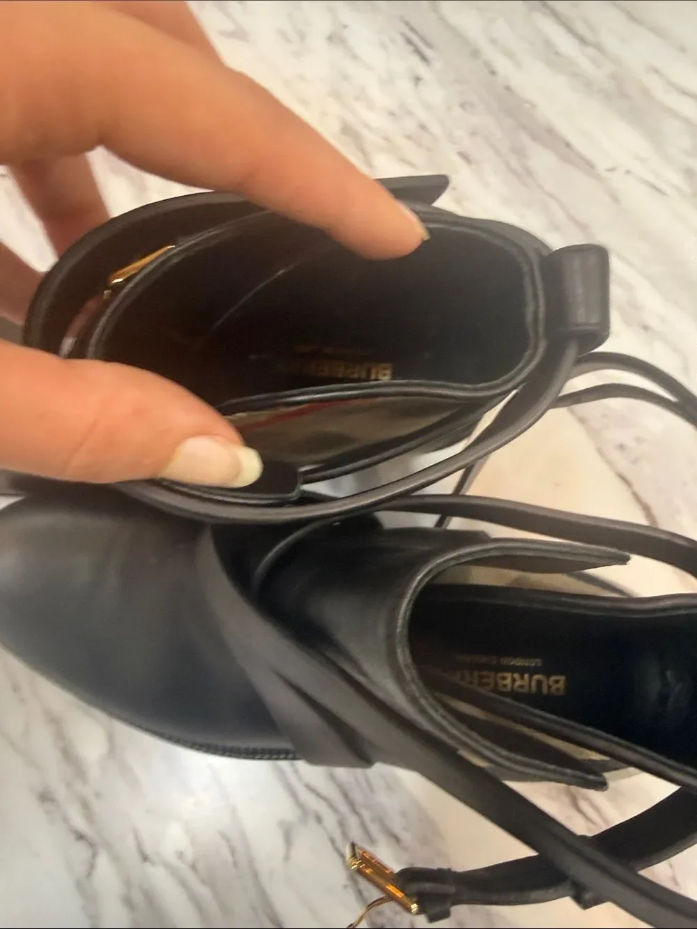 Burberry Black Leather Ankle Boots with Signature Check Panel